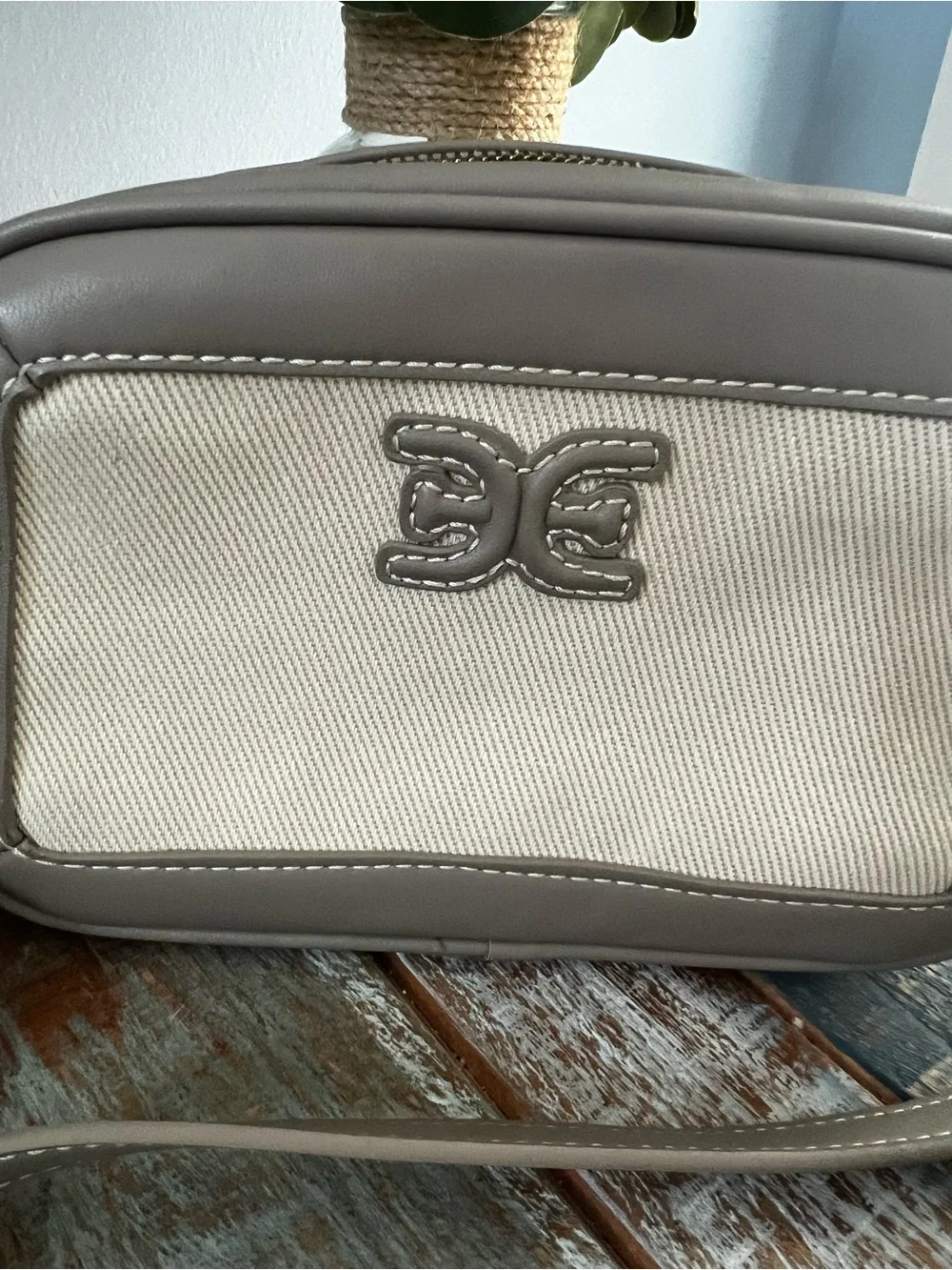 Sam Edelman Gray & Ivory Canvas Logo Crossbody Camera Bag